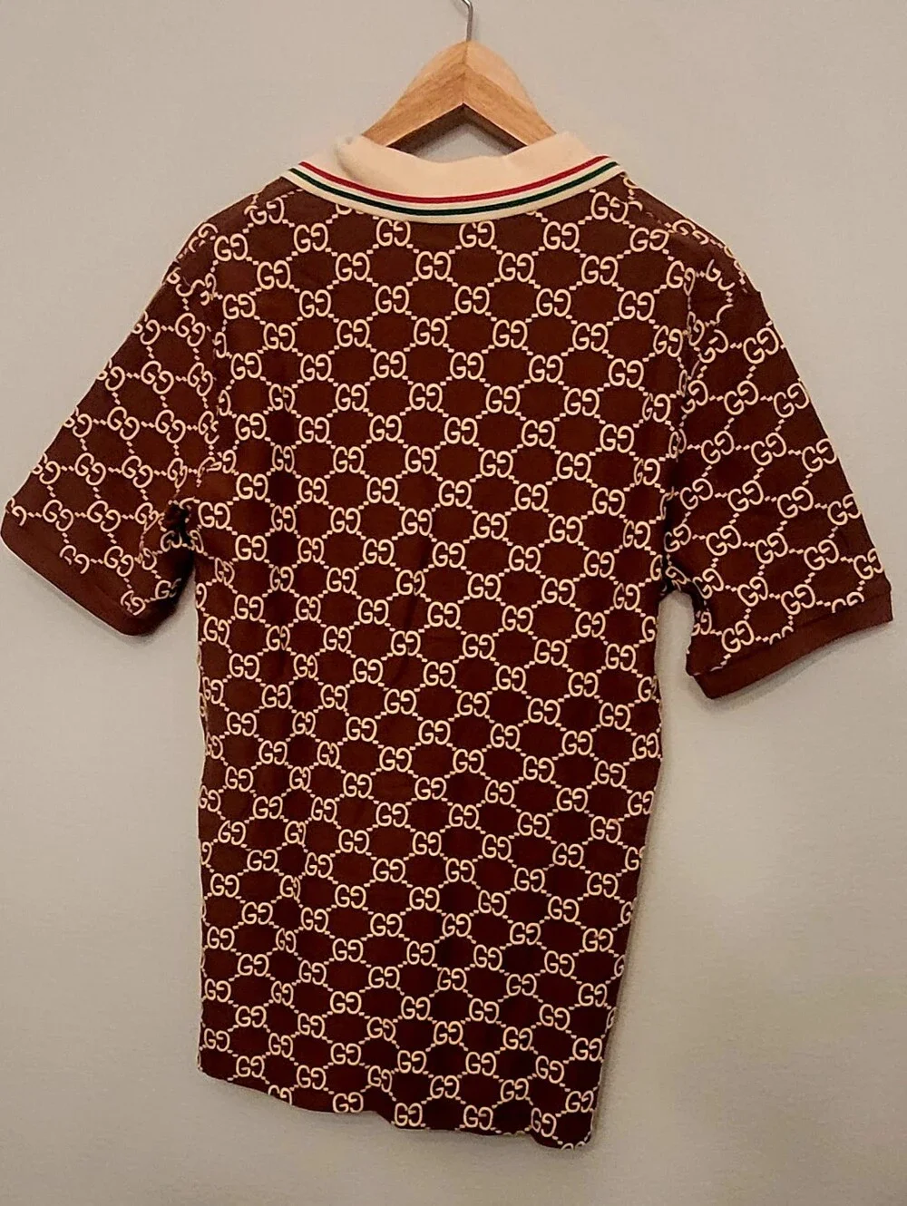 🇮🇹 Gucci Embroidered 👕Brown and Cream GG🇮🇹 Monogram Polo✨️